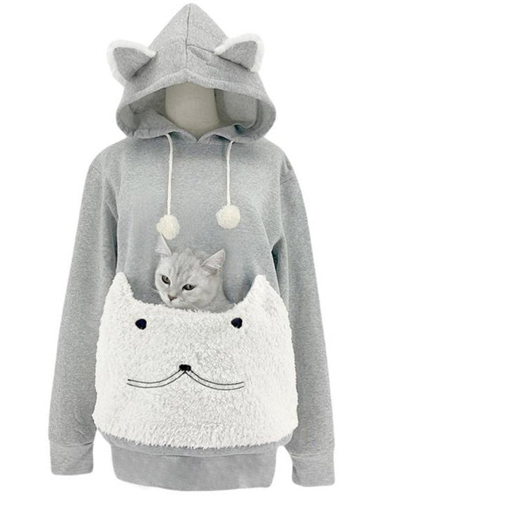 Damen Kuscheliger Kapuzenpullover mit Katzenmotiv und praktischer Känguru-Tasche Echoarchiv