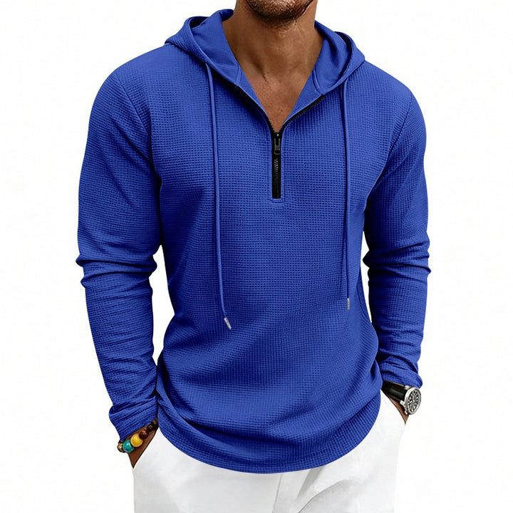 Herren Lässiges Waffelstruktur-Hoodie mit halbem Reißverschluss und Kapuze Echoarchiv