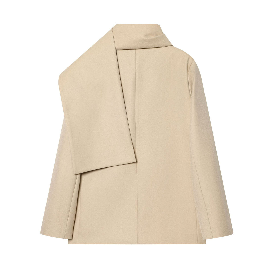 Damen kastiger Mantel mit integriertem Schal, kastigem Cape-Schnitt und einreihiger Knopfleiste – Montévia