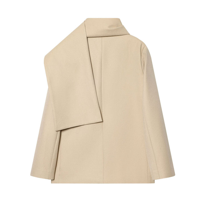 Damen kastiger Mantel mit integriertem Schal, kastigem Cape-Schnitt und einreihiger Knopfleiste – Montévia