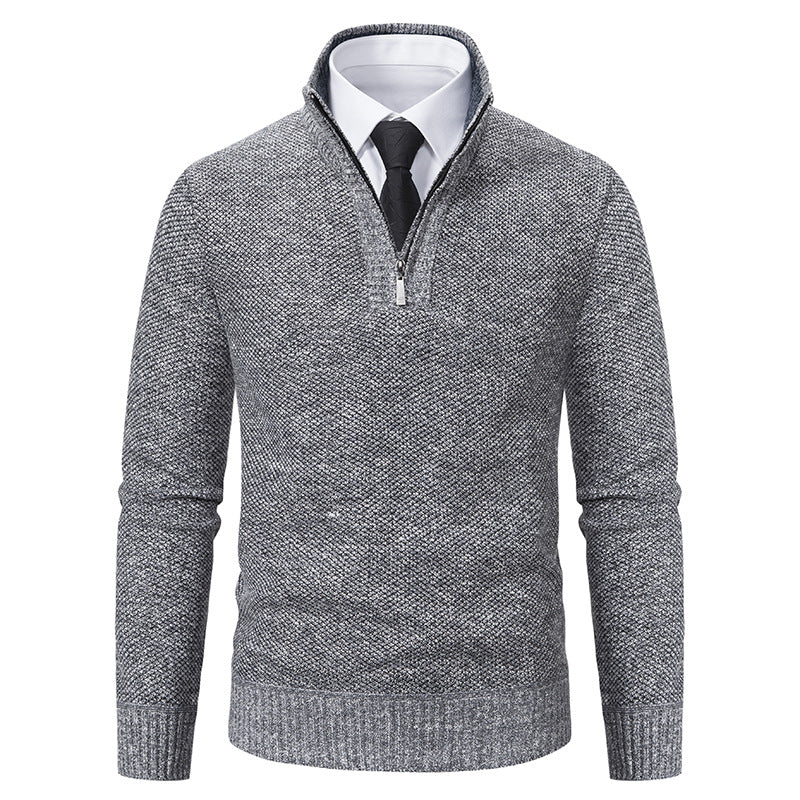 Herren eleganter Strickpullover mit halbem Reißverschluss und strukturierter Oberfläche Echoarchiv