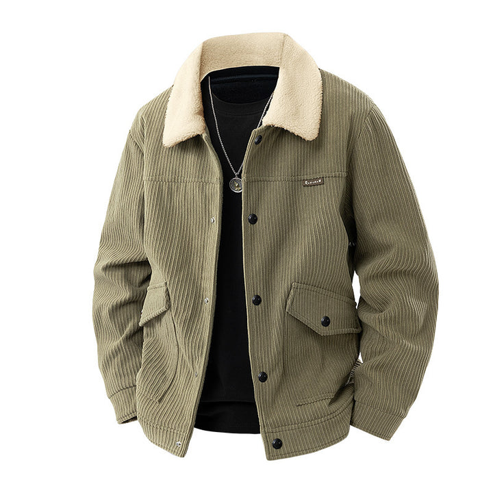 Männer's  schwerer geripptes Corduroy-Jacke mit Sherpa-Kragen und Druckknopfklapptaschen Echo Archiv