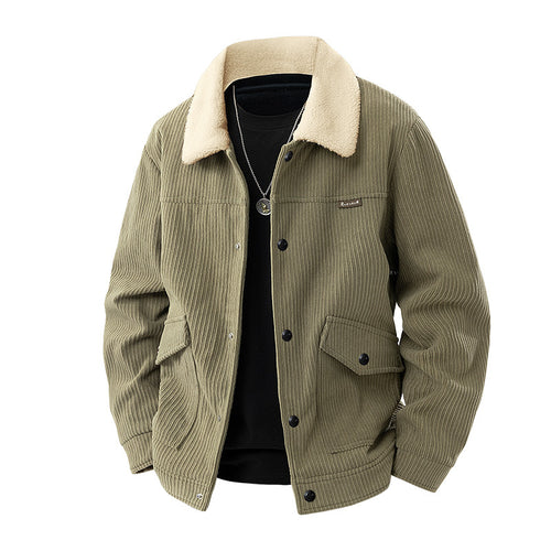 Männer's  schwerer geripptes Corduroy-Jacke mit Sherpa-Kragen und Druckknopfklapptaschen Echo Archiv