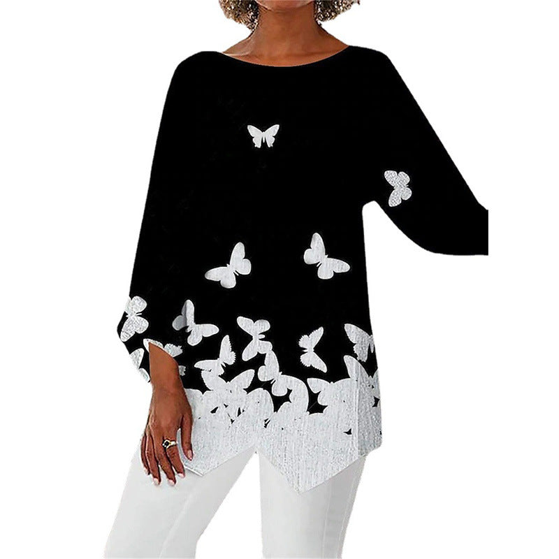 Damen asymmetrisches A-Linien-Tunika mit ornamentalem Druck und spitzem Saum Echoarchiv