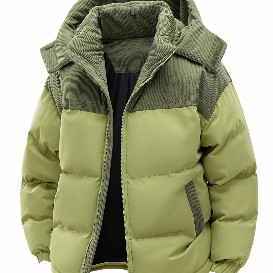 Herren Wattierte Steppjacke mit Cordbesatz, hohem Kragen & Thermofutter Echoarchiv