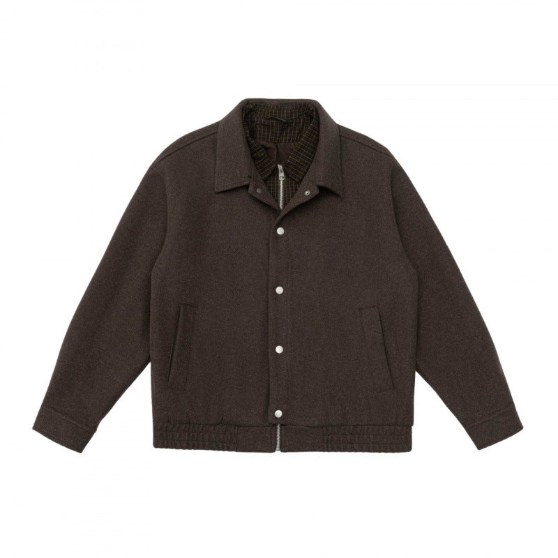 Herren Kurz geschnittene Wollmix-Fieldjacke mit karierter Innenfütterung und Druckknopfleiste Echo Archiv