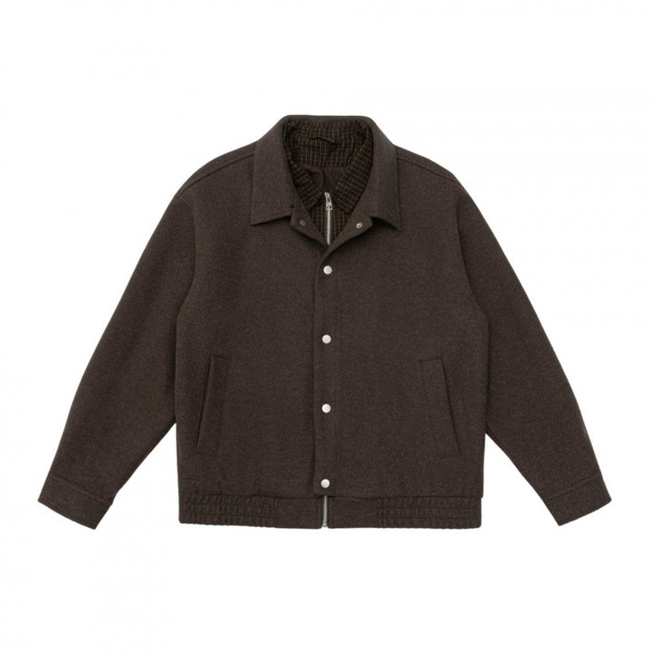Herren Kurz geschnittene Wollmix-Fieldjacke mit karierter Innenfütterung und Druckknopfleiste Echo Archiv