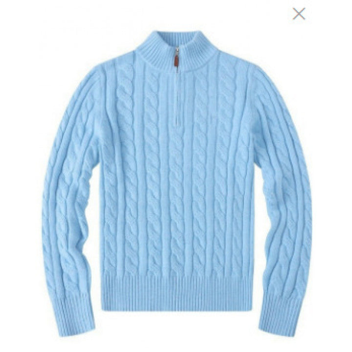 Herren Kabelstrickpullover mit Halbzip und Stehkragen aus weicher Kaschmirmischung – Norvane