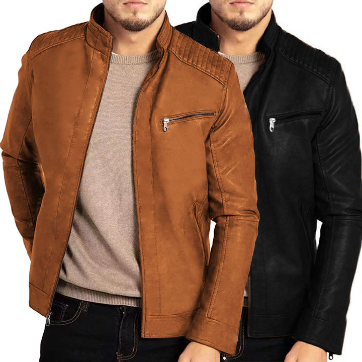 Herren Kunstlederjacke mit Stehkragen und modernen Details Echoarchiv