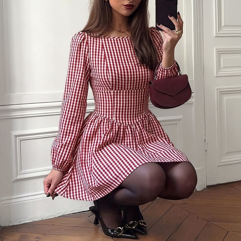 Damen V-Ausschnitt Mini Kleid mit Puffärmeln Echo Archiv