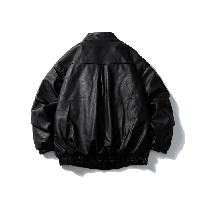 Herren Leder-Blouson im Aviator‑Stil mit hohem Drehkragen, Pattentaschen und elastischem Saum Echoarchiv