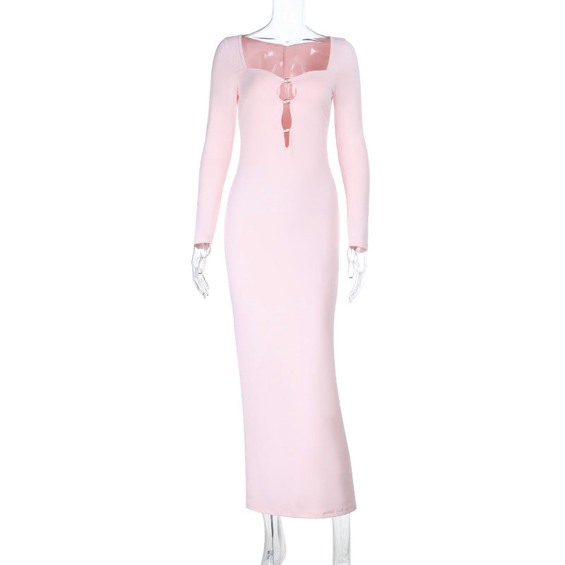 Damen figurbetontes Maxi-Kleid mit langen Ärmeln Cut-Outs und Ringdetail Echo Archiv