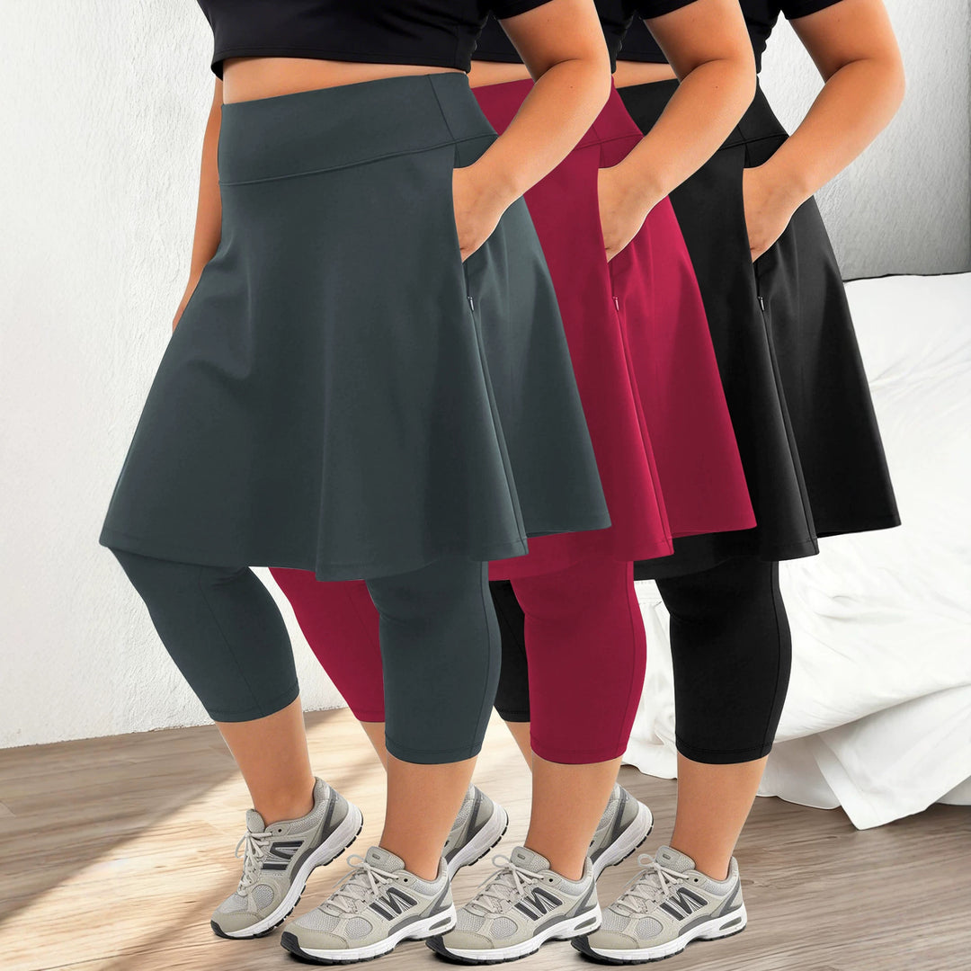 Damen Leggings mit integriertem Rock hoher Taillenbund und Seitentasche echoarchiv-