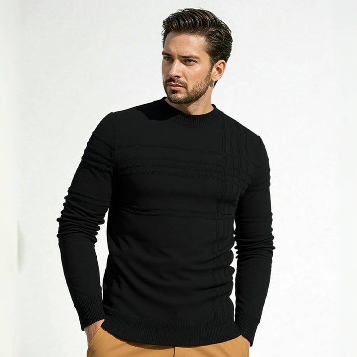 Herren Strukturierter Feinstrickpullover mit Rundhalsausschnitt und dekorativen Streifen-Reliefnähten Echo Archiv