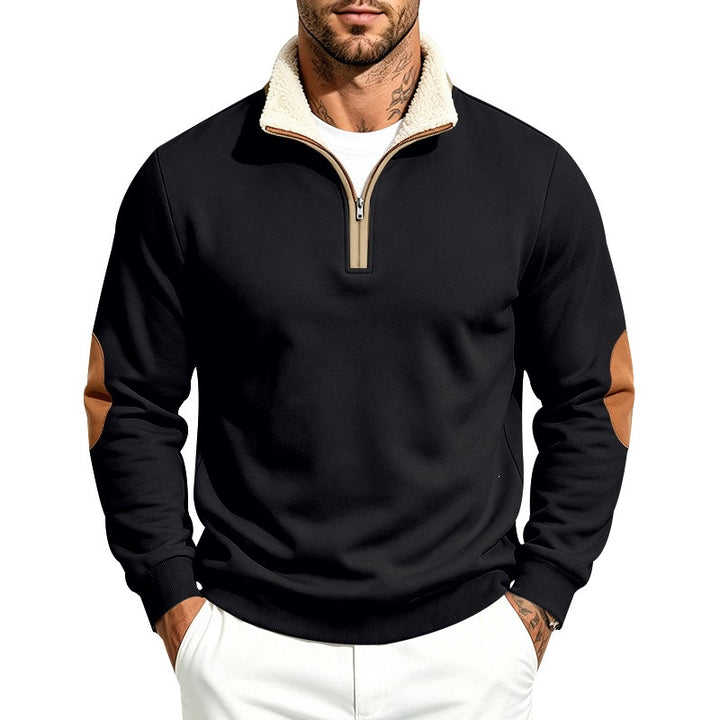 Herren Thermo-Fleece-Halbzippullover mit Teddy-Kragen und Kontrast-Ellbogenpatches Echoarchiv