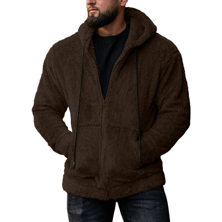 Herren kuschelige Fleecejacke mit Kapuze und seitlichen Taschen Echoarchiv