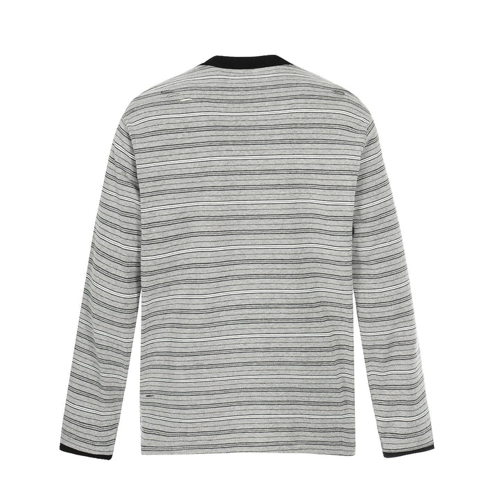 Herren Langarm-Henleyshirt mit Streifenmuster und Distressed-Details Echoarchiv