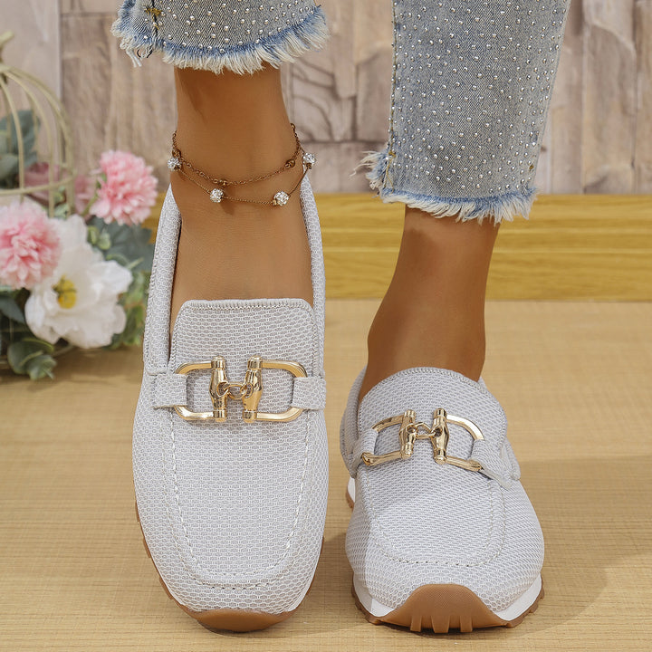 Damen  elegante Slipper Loafer mit gepolsterter Innensohle und dekorativer Metallapplikation Echo Archiv