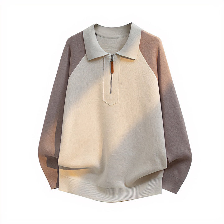 Herren Lässiger Polo-Halbzip-Pullover aus Feinstrick mit Raglanärmeln Echoarchiv