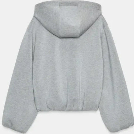 Damen Cropped Kapuzen‑Sweatjacke im Bomberstil mit Ballonärmeln Echo Archiv