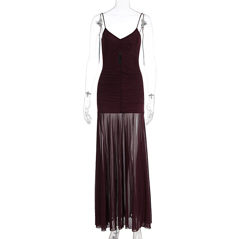 Damen Elegantes Langarm-Maxikleid mit transparentem Rock Echo Archiv