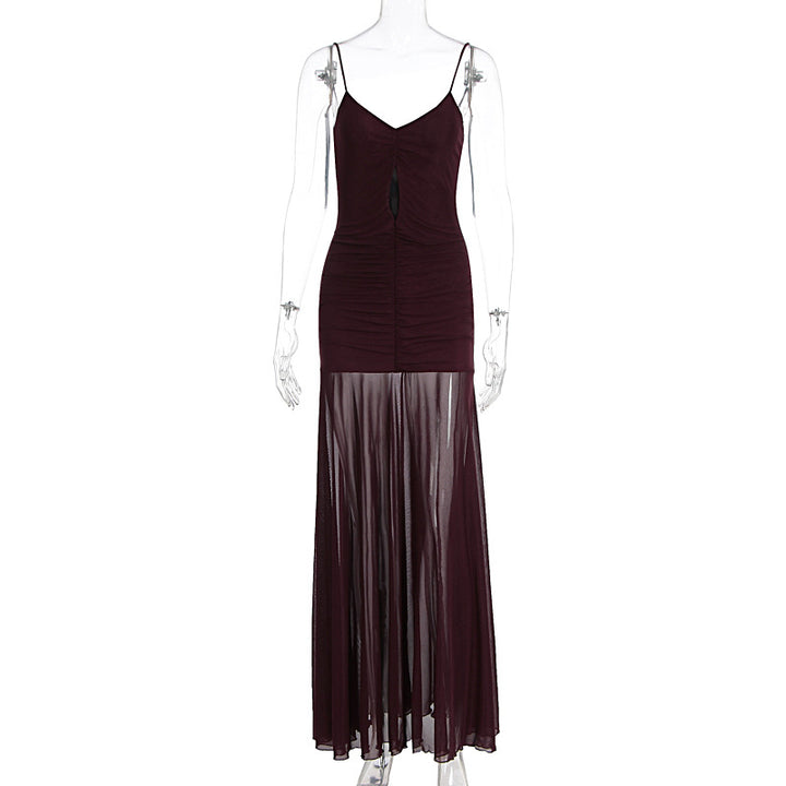 Damen Elegantes Langarm-Maxikleid mit transparentem Rock Echo Archiv