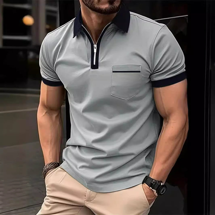 Herren modisches Poloshirt mit kurzem Reißverschluss und Brusttasche Echoarchiv