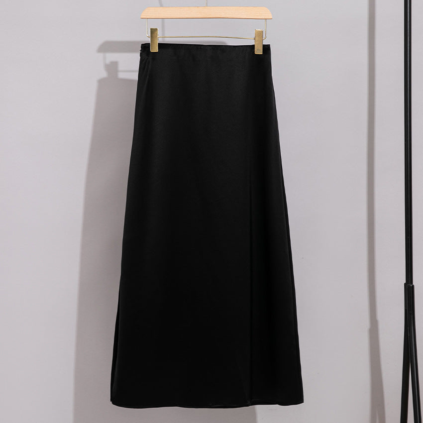 Damen Langer eleganter Satin-Biaisrock mit hohem Bund und fließender Silhouette Echoarchiv