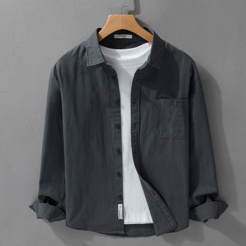 Herren Hemdjacken-Overshirt aus softem Baumwoll-Twill mit Relaxed-Fit und aufgesetzter Brusttasche Echoarchiv