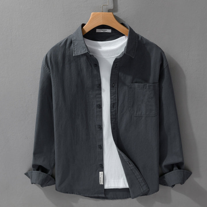 Herren Hemdjacken-Overshirt aus softem Baumwoll-Twill mit Relaxed-Fit und aufgesetzter Brusttasche Echoarchiv