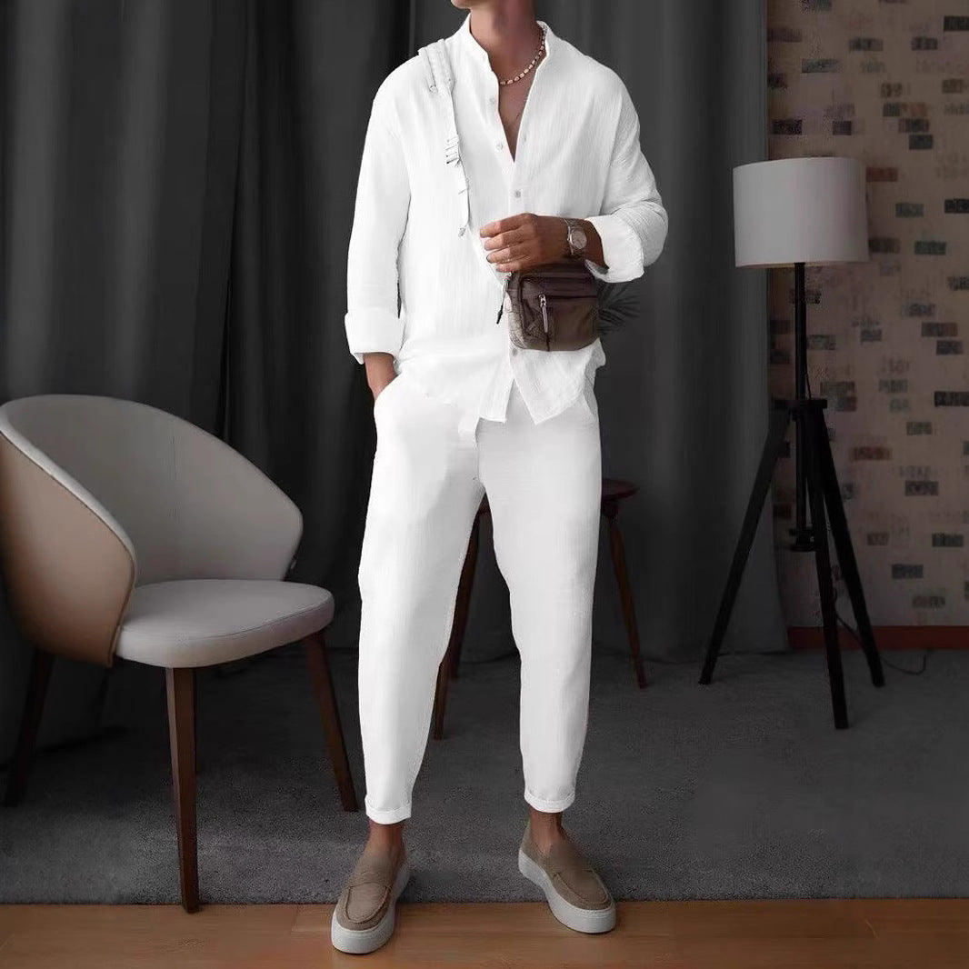 Herren elegantes Langarmhemd mit strukturiertem Gewebe und Knopfleiste Echoarchiv