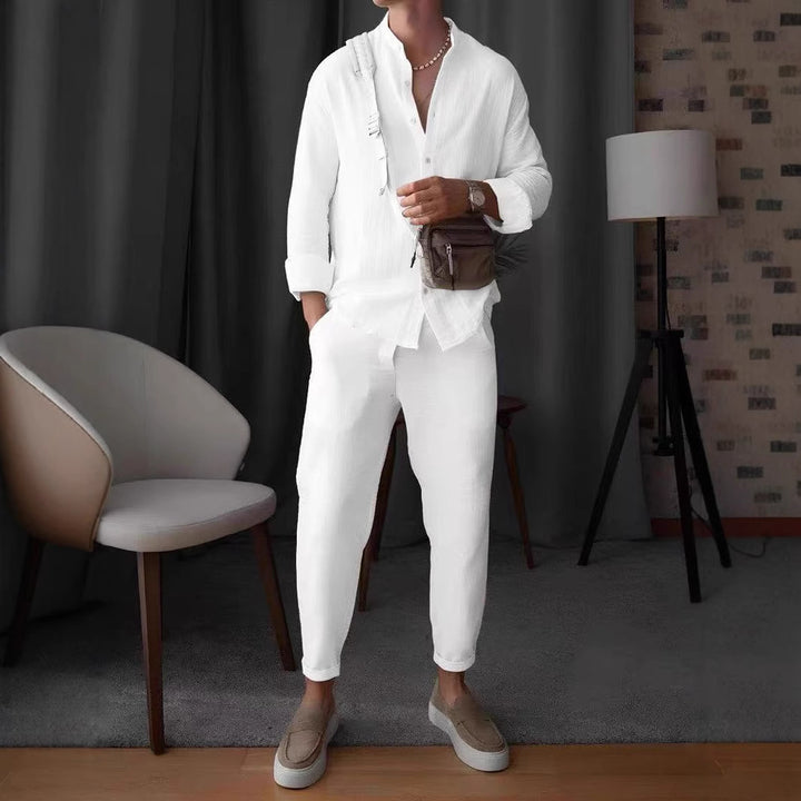 Herren elegantes Langarmhemd mit strukturiertem Gewebe und Knopfleiste Echoarchiv