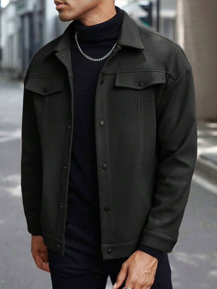 Herren Overshirt-Jacke im Trucker-Stil mit Wollmix-Optik und Druckknöpfen Echoarchiv