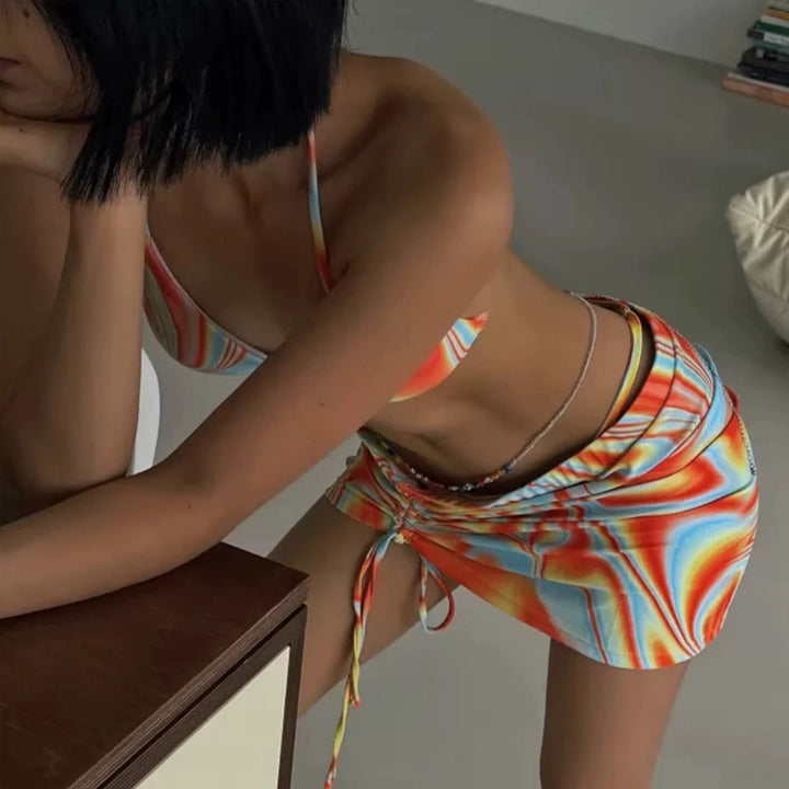 Damen Bikini-Set mit farbenfrohem Wellenmuster und verstellbarem Höschen Echo Archiv