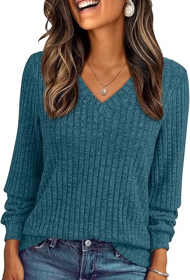 Damen Weicher Rippstrickpullover mit V-Ausschnitt Echo Archiv