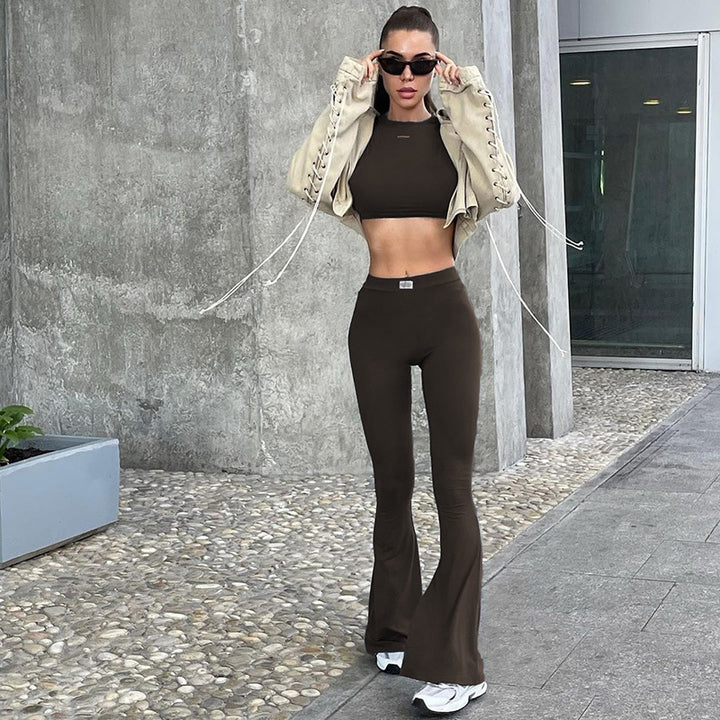 Damen Langarm Cropped Top und Flared Pants Set Echo Archiv