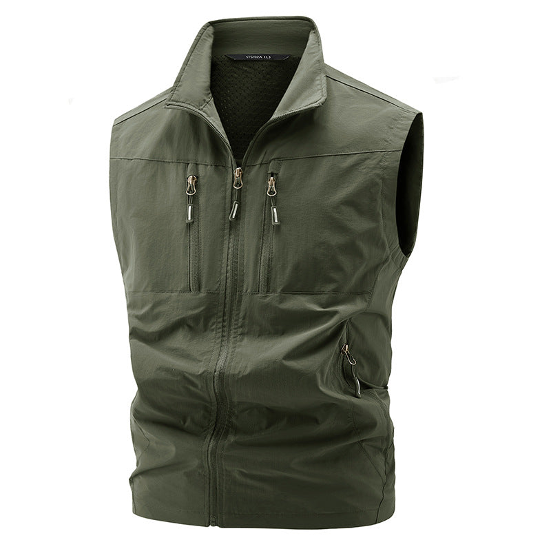 Herren nan multifunktionale technische Outdoor-Weste mit hohem Stehkragen, vier verdeckten Reißverschlusstaschen und atmungsaktivem Meshfutter Echo Archiv