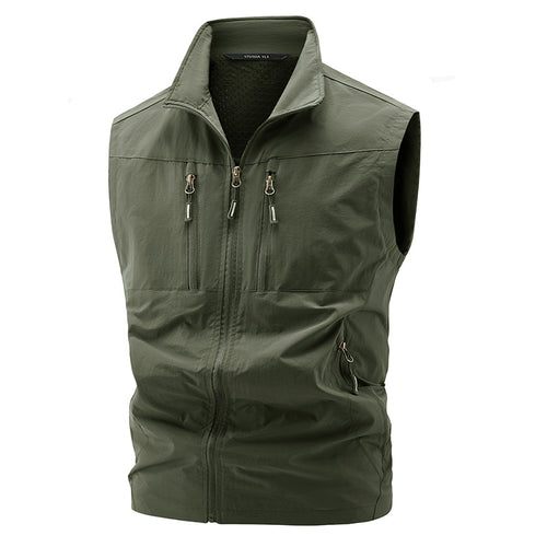 Herren nan multifunktionale technische Outdoor-Weste mit hohem Stehkragen, vier verdeckten Reißverschlusstaschen und atmungsaktivem Meshfutter Echo Archiv