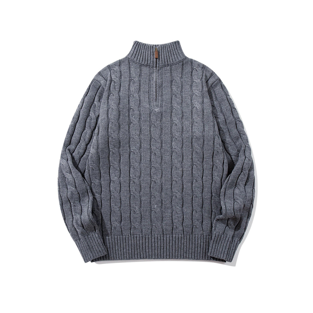 Unisex Zopfmuster-Halbzip-Pullover mit hohem Rippkragen und Oversize-Schnitt Echoarchiv