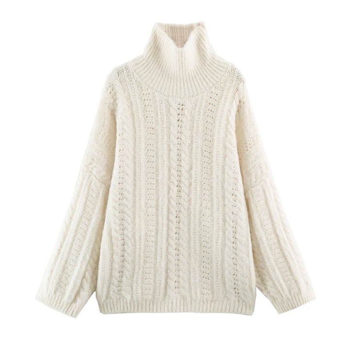 Damen Grobgestrickter Oversize-Pullover mit hohem Rollkragen und Zopfmuster Echoarchiv