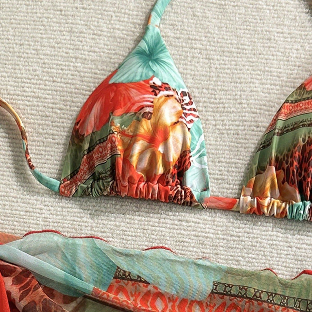 Damen Florales Bikini-Set mit Kombination aus Oberteil und Wickeltuch Echo Archiv