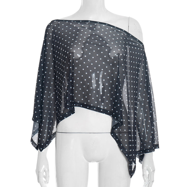 Damen transparentes Oberteil mit asymmetrischem Schnitt und Polka-Dots Echo Archiv