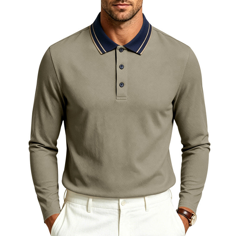 Herren nan langärmeliges Piqué-Poloshirt mit kontrastkragen und dreifach geknöpfter Leiste Echo Archiv