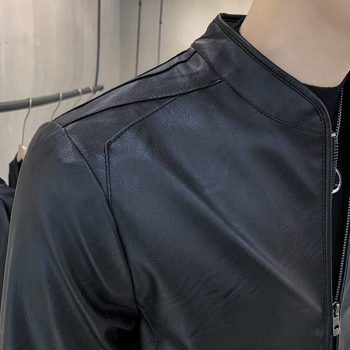 Herren Modische Kunstlederjacke mit Stehkragen und Reißverschlusstaschen Echo Archiv