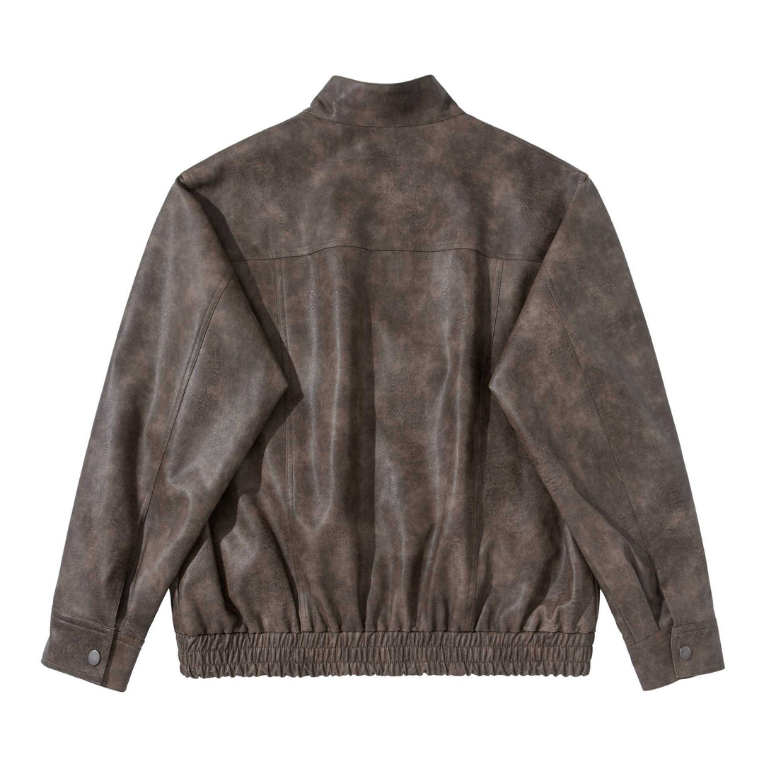 Herren Vintage‑inspirierte Kunstleder‑Bomberjacke mit Funnelkragen, Pattentaschen und elastischem Saum Echoarchiv