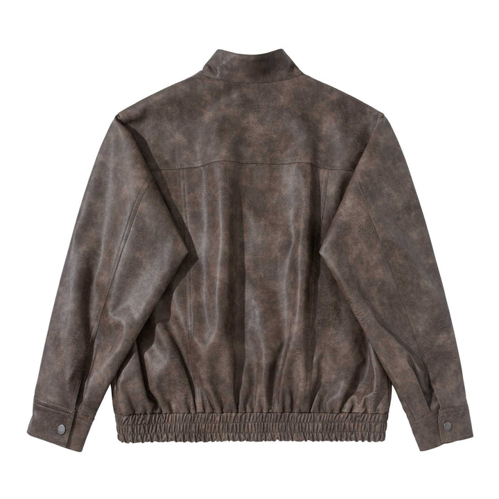 Herren Vintage‑inspirierte Kunstleder‑Bomberjacke mit Funnelkragen, Pattentaschen und elastischem Saum Echoarchiv