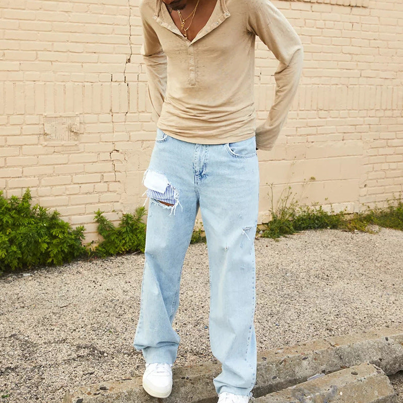 Herren lockere Jeans im Distressed-Look mit Kreativen Applikationen Echoarchiv