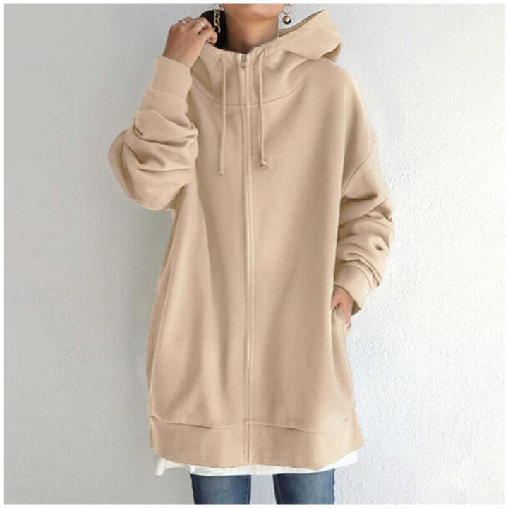 Damen nan oversized Kapuzenlongpullover mit Reißverschluss und Eingrifftaschen Echo Archiv