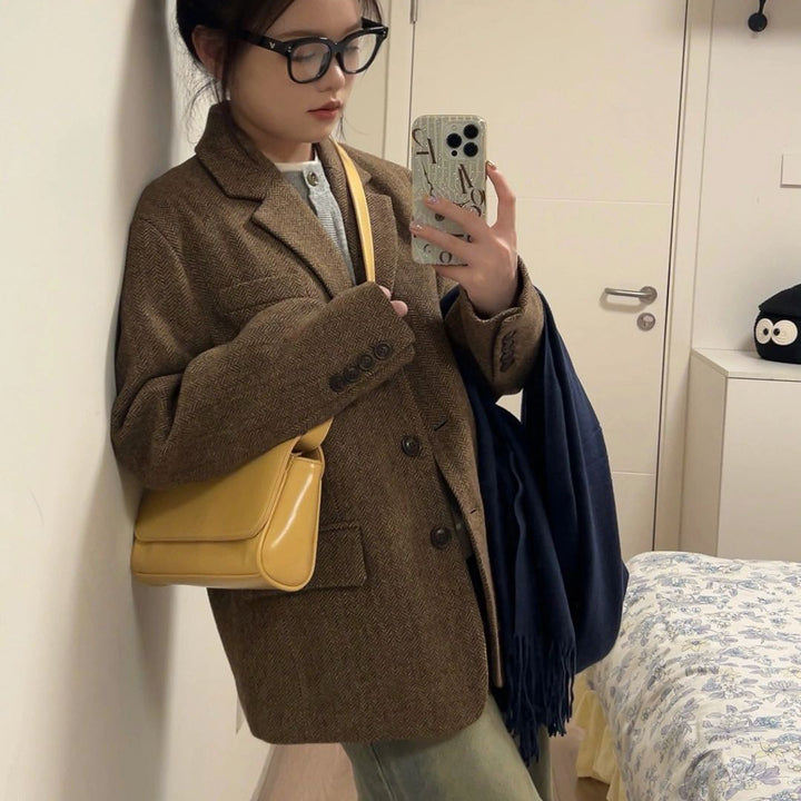 Damen Oversize-Tweedblazer mit Fischgrätstruktur Echoarchiv