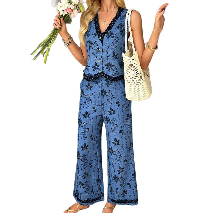 Damen Zweiteiliges Set mit floralem Muster und kontrastierenden Details Echo Archiv
